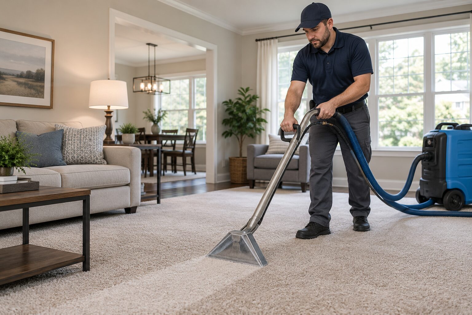 A carpet cleaning companies professional at work