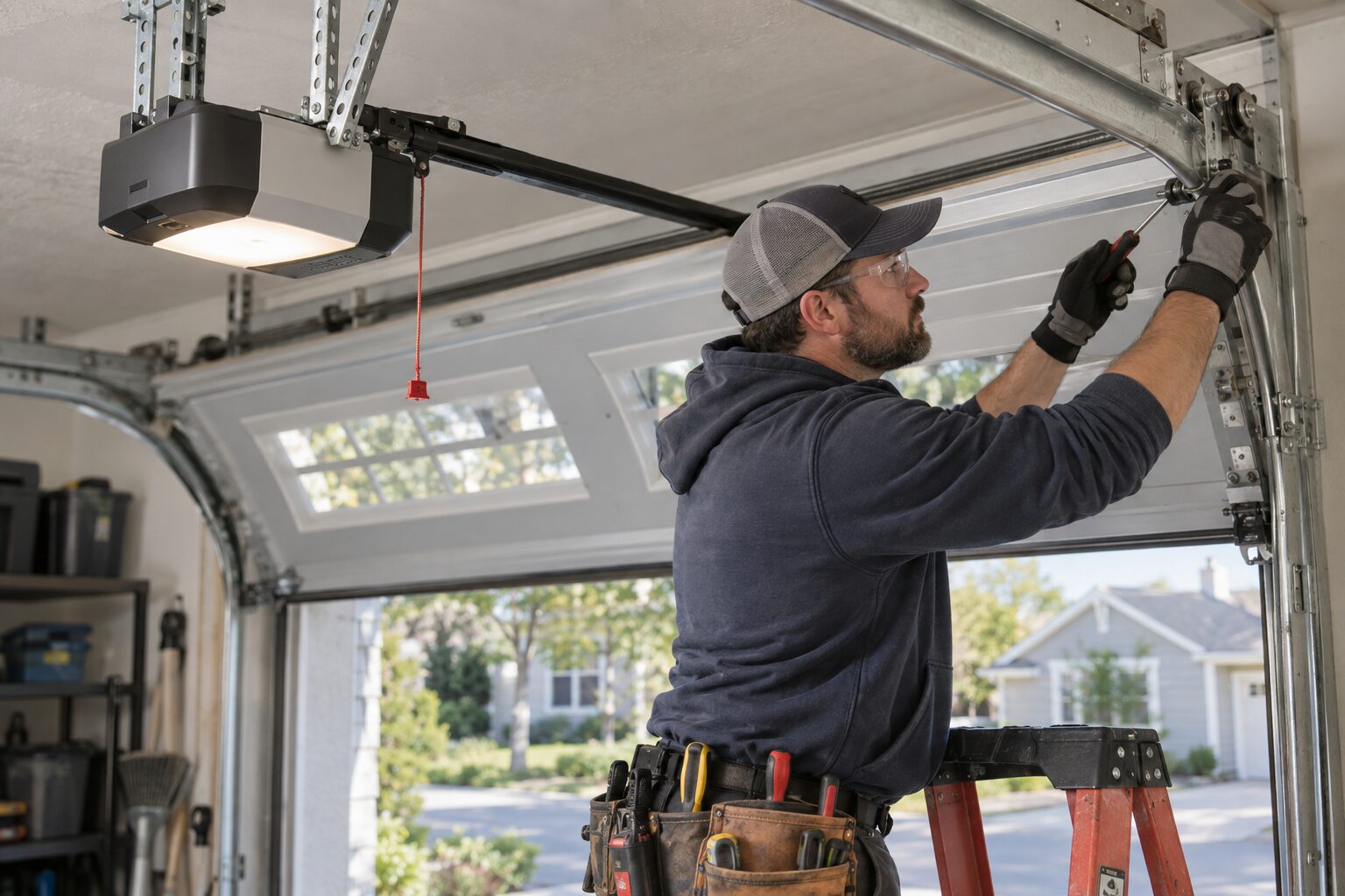 A garage door companies professional at work