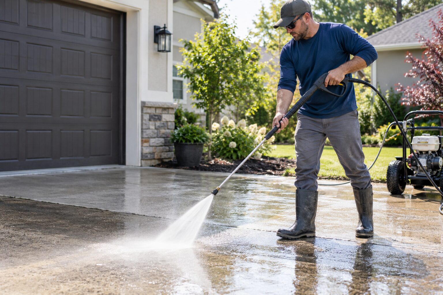 A pressure washing companies professional at work