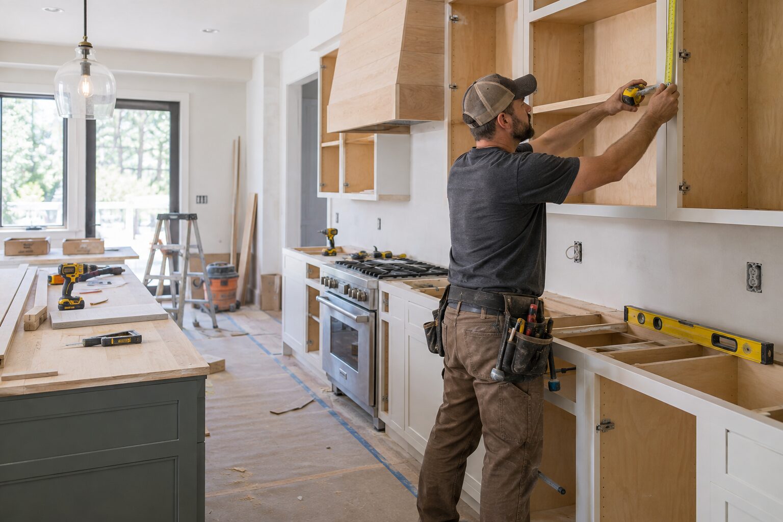 A flooring contractors professional at work