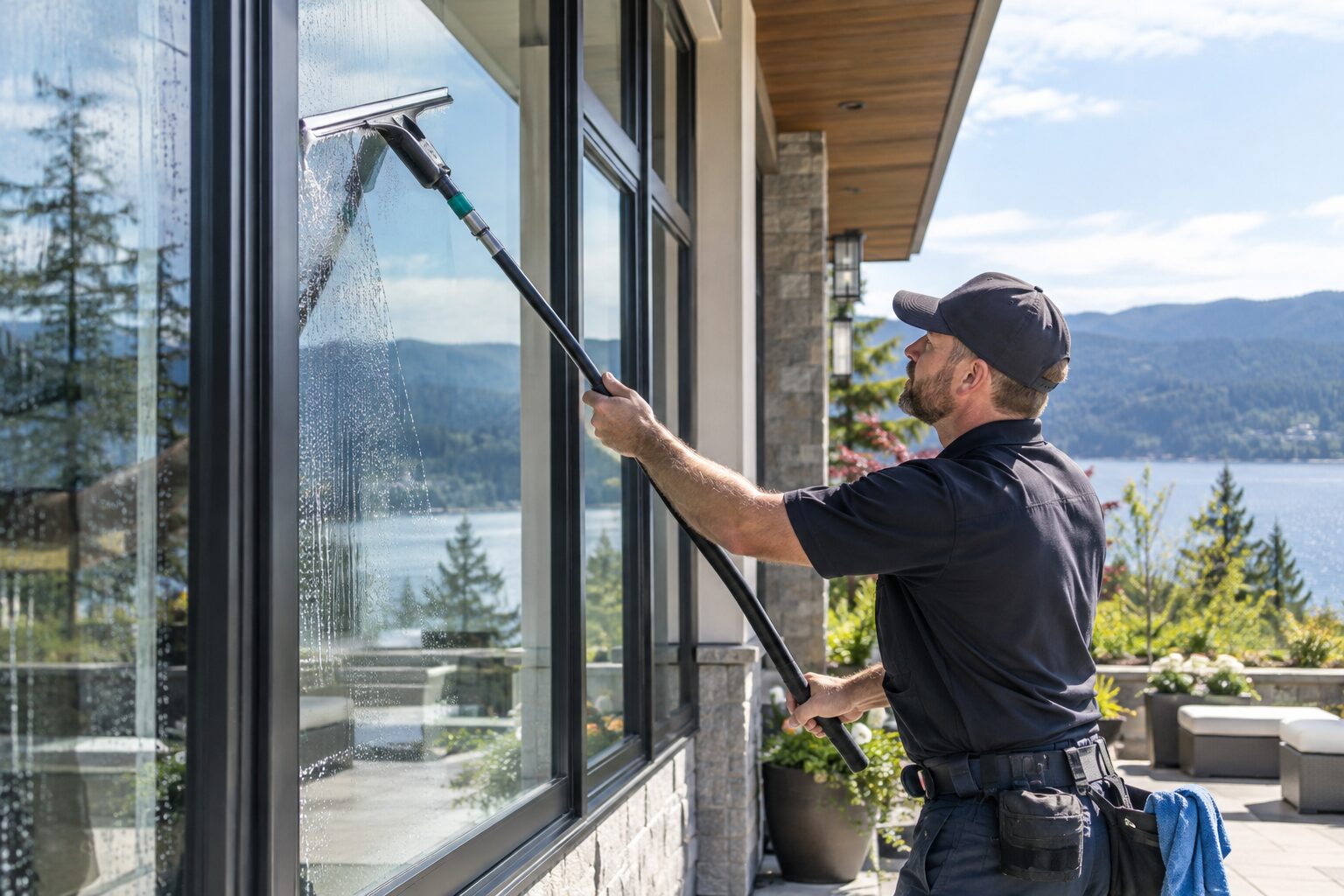A window cleaning companies professional at work